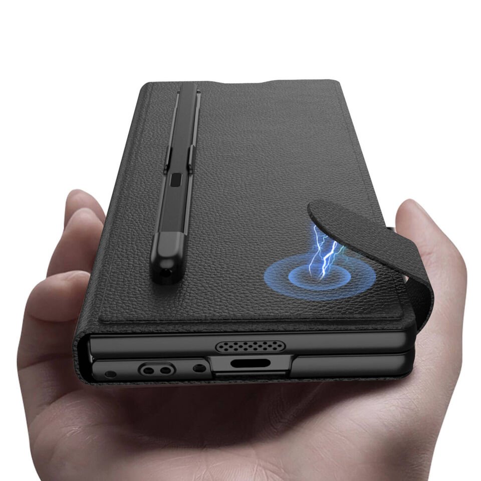 Samsung Galaxy Z Fold 6 Suni Deri Tasarımlı Kalem Bölmeli HEPTEKİLETİŞİM Kıpta Kartlıklı Standlı Kapak