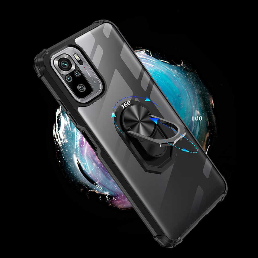 Xiaomi Poco M5S Kılıf Arkası Şeffaf Kenarları Renkli Yüzüklü Tank Kapak (MOLA) Kırmızı