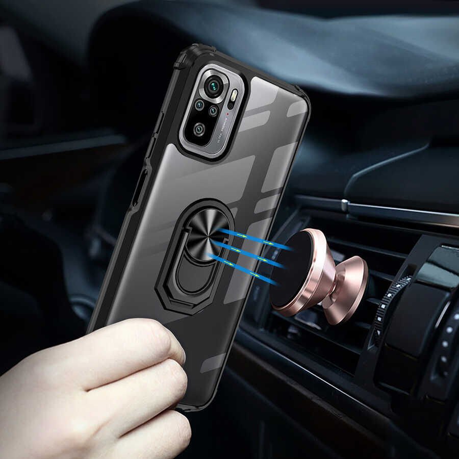 Xiaomi Poco M5S Kılıf Arkası Şeffaf Kenarları Renkli Yüzüklü Tank Kapak (MOLA) Kırmızı