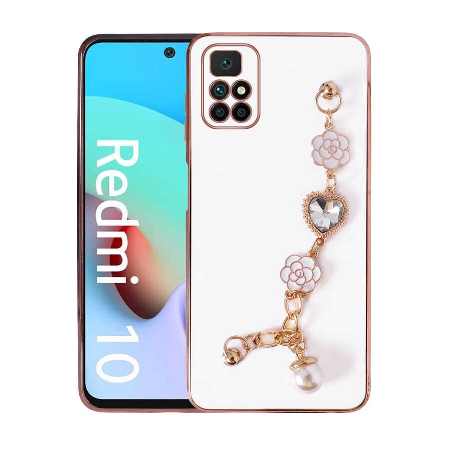 Xiaomi Redmi 10 Kılıf Çiçek Desenli Askılı Tutamaçlı Kamera Korumalı Kapak (TAKA) Pembe