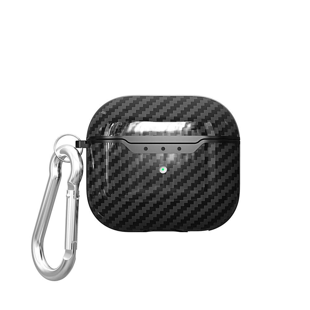 Apple Airpods 4. NESİL Kılıf Karbon Fiber Görünümlü Yüzey Tasarımlı Silikon (Airbag 05) Siyah