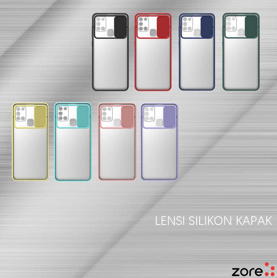 Samsung Galaxy M31 Kılıf Slayt Sürgülü Kamera Korumalı Renkli Silikon Kapak Pembe Açık