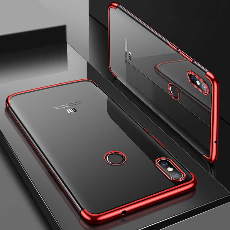 Xiaomi Mi 8 SE Kılıf Dört Köşe Renkli Lazer Şeffaf Silikon Kapak (GLİTTER) Kırmızı