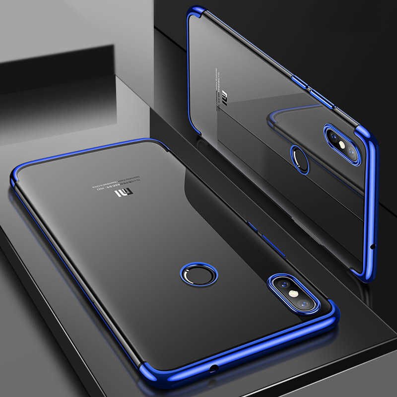 Xiaomi Mi 8 SE Kılıf Dört Köşe Renkli Lazer Şeffaf Silikon Kapak (GLİTTER) Mavi