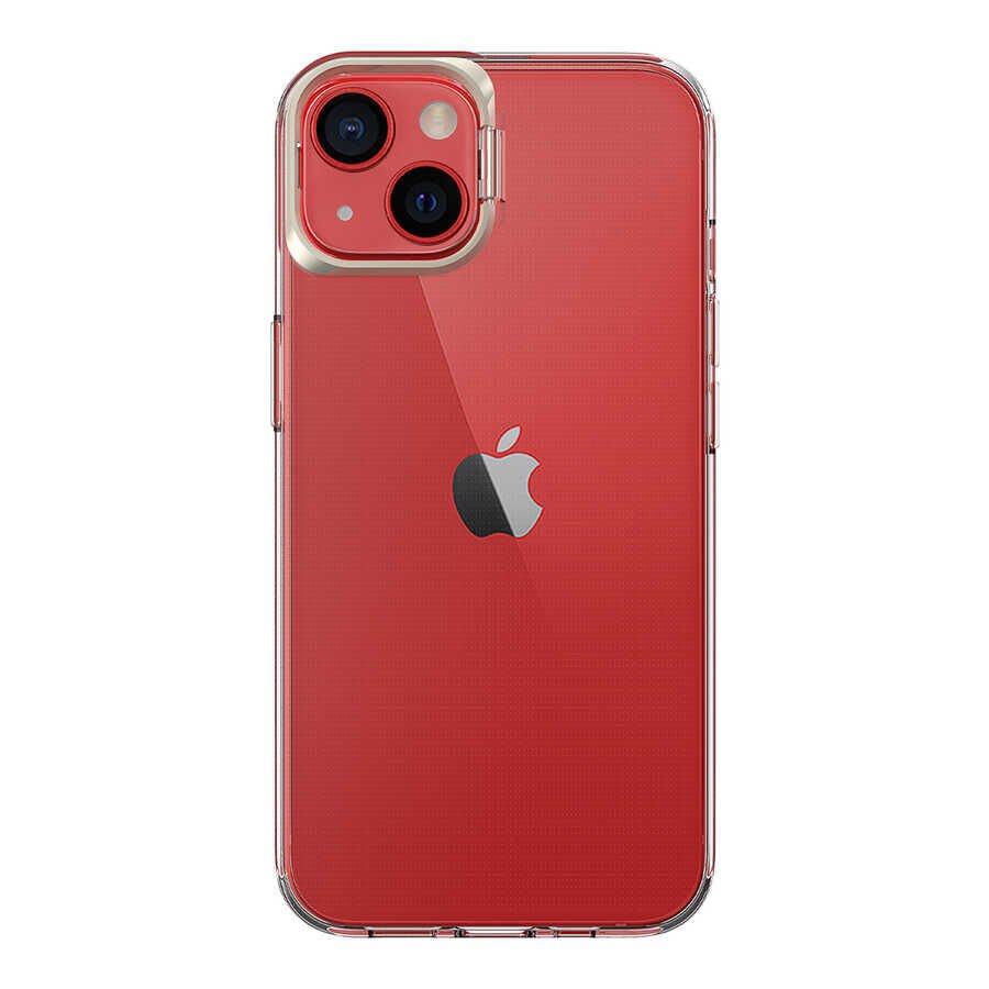 Apple  iPhone 13 Kılıf Standlı Köşe ve Kamera Korumalı Sert Sararmaz Şeffaf Kapak (Skuba) Mavi