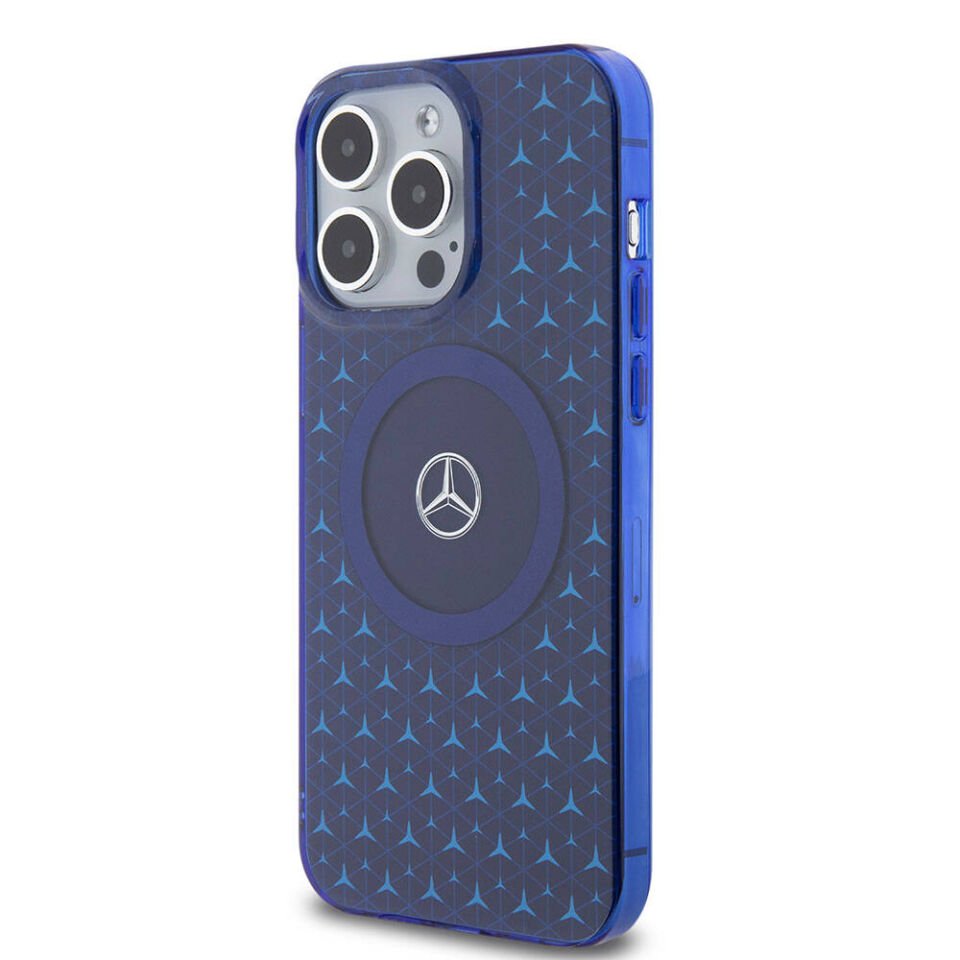 Apple iPhone 15 Pro Max Kılıf Mercedes Benz Orjinal Lisanslı Magsafe Şarj Özellikli Çift Katmanlı Mini Yıldız Desenli Kapak