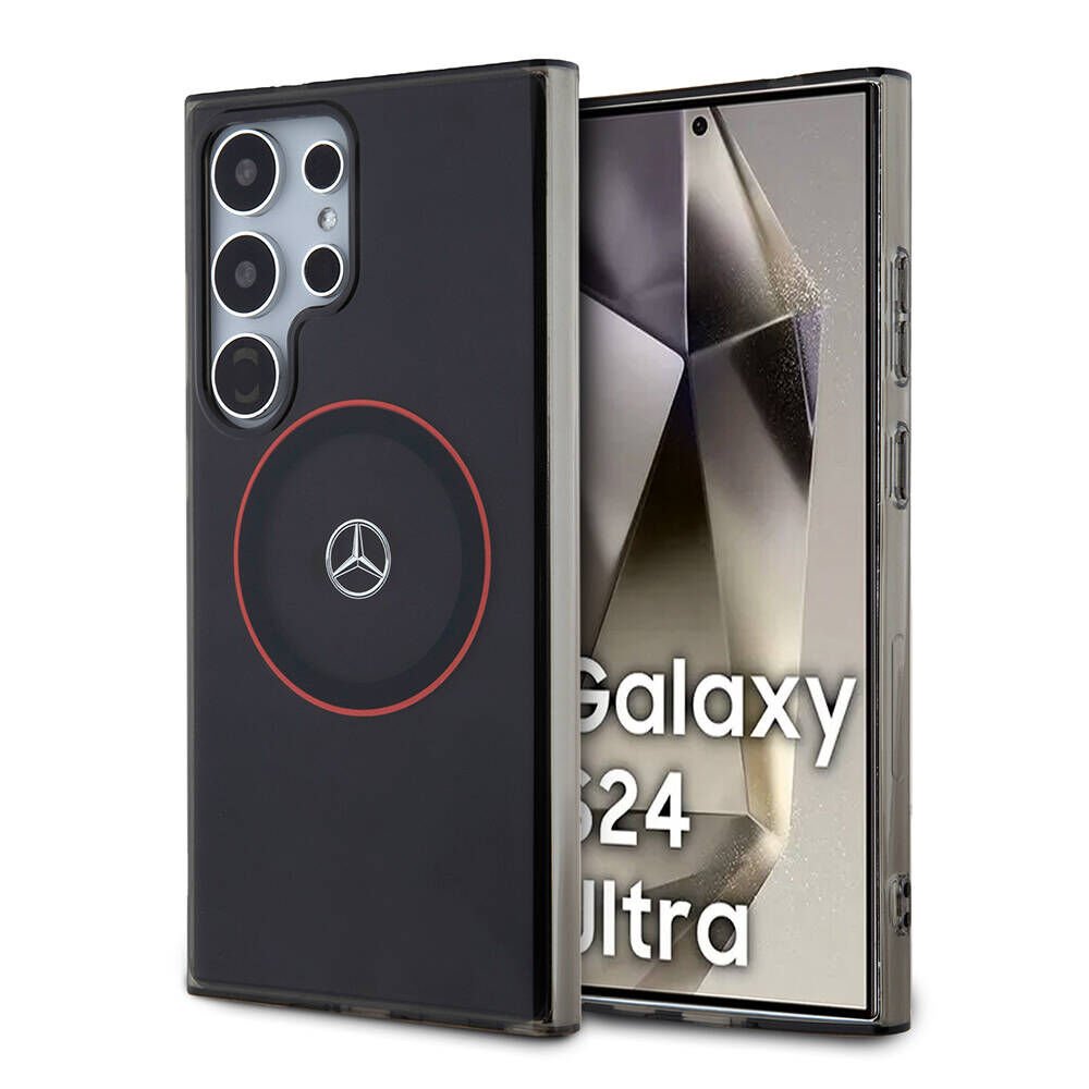 Samsung Galaxy S24 Ultra Kılıf Mercedes Benz Orjinal Lisanslı Magsafe Şarj Özellikli IML Yıldız Logolu Red Ring Kapak