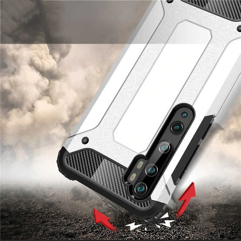 Xiaomi Mi Note 10 Kılıf Armor Köşe Korumalı Çift Katman Tank Zırh Kapak (CRASH) Mavi