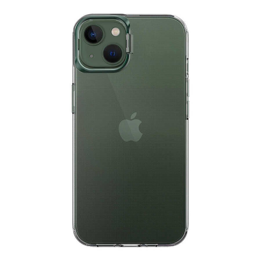 Apple  iPhone 13 Kılıf Standlı Köşe ve Kamera Korumalı Sert Sararmaz Şeffaf Kapak (Skuba) Rose Gold