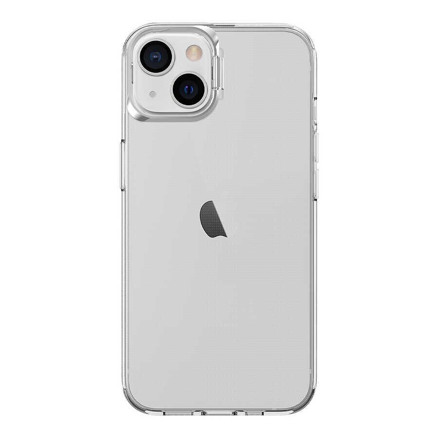 Apple  iPhone 13 Kılıf Standlı Köşe ve Kamera Korumalı Sert Sararmaz Şeffaf Kapak (Skuba) Rose Gold