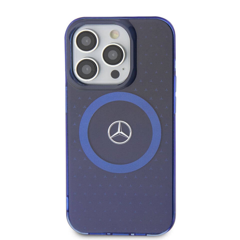 Apple iPhone 15 Pro Kılıf Mercedes Benz Orjinal Lisanslı Magsafe Şarj Özellikli Çift Katmanlı Mavi Yıldız Desenli Kapak
