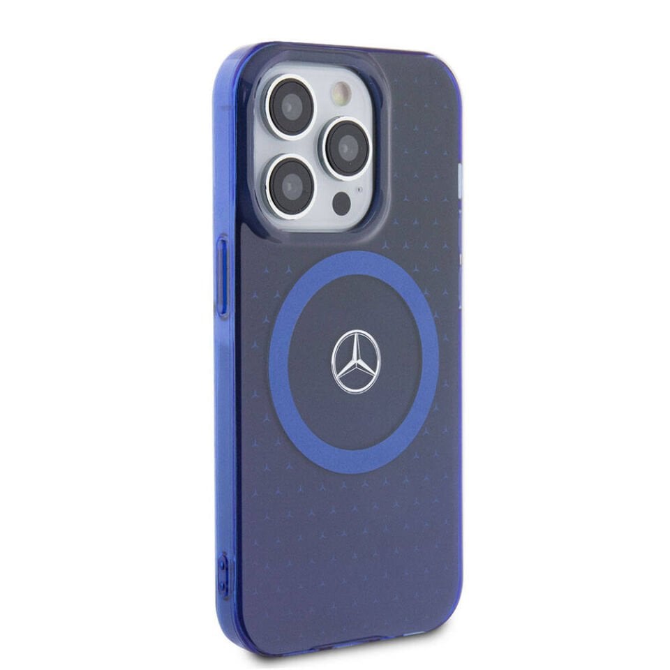 Apple iPhone 15 Pro Kılıf Mercedes Benz Orjinal Lisanslı Magsafe Şarj Özellikli Çift Katmanlı Mavi Yıldız Desenli Kapak