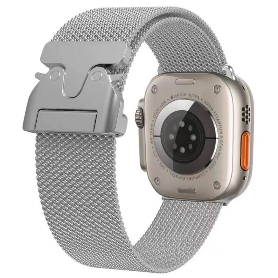 Apple Watch 10 42mm Kordon Metal Hasır İşlemeli Tasarım (KRD-25) Gümüş