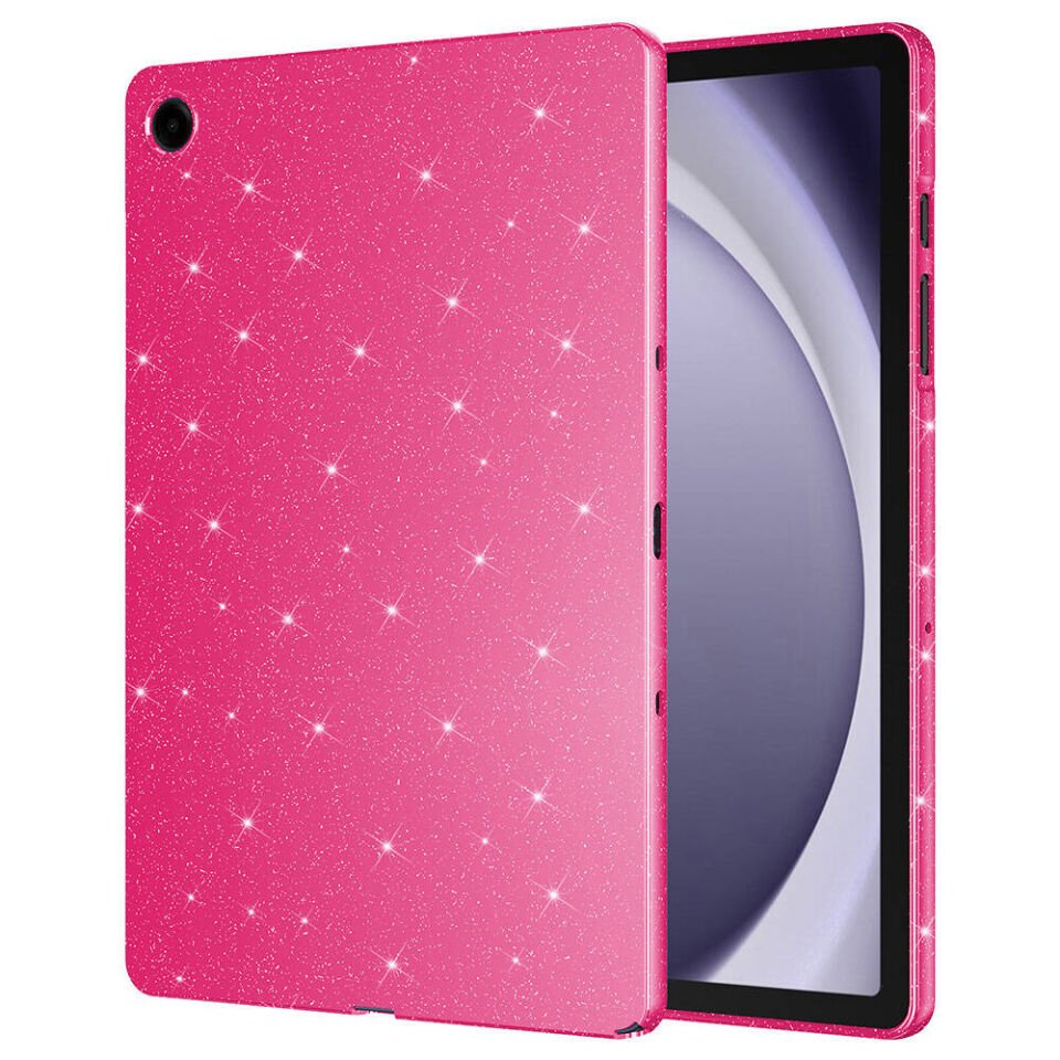 Samsung Galaxy Tab A9 Plus SM-X210 11'' Tablet Kılıf Simli Glittering Tam Korumalı (Koton Case) Pembe Koyu