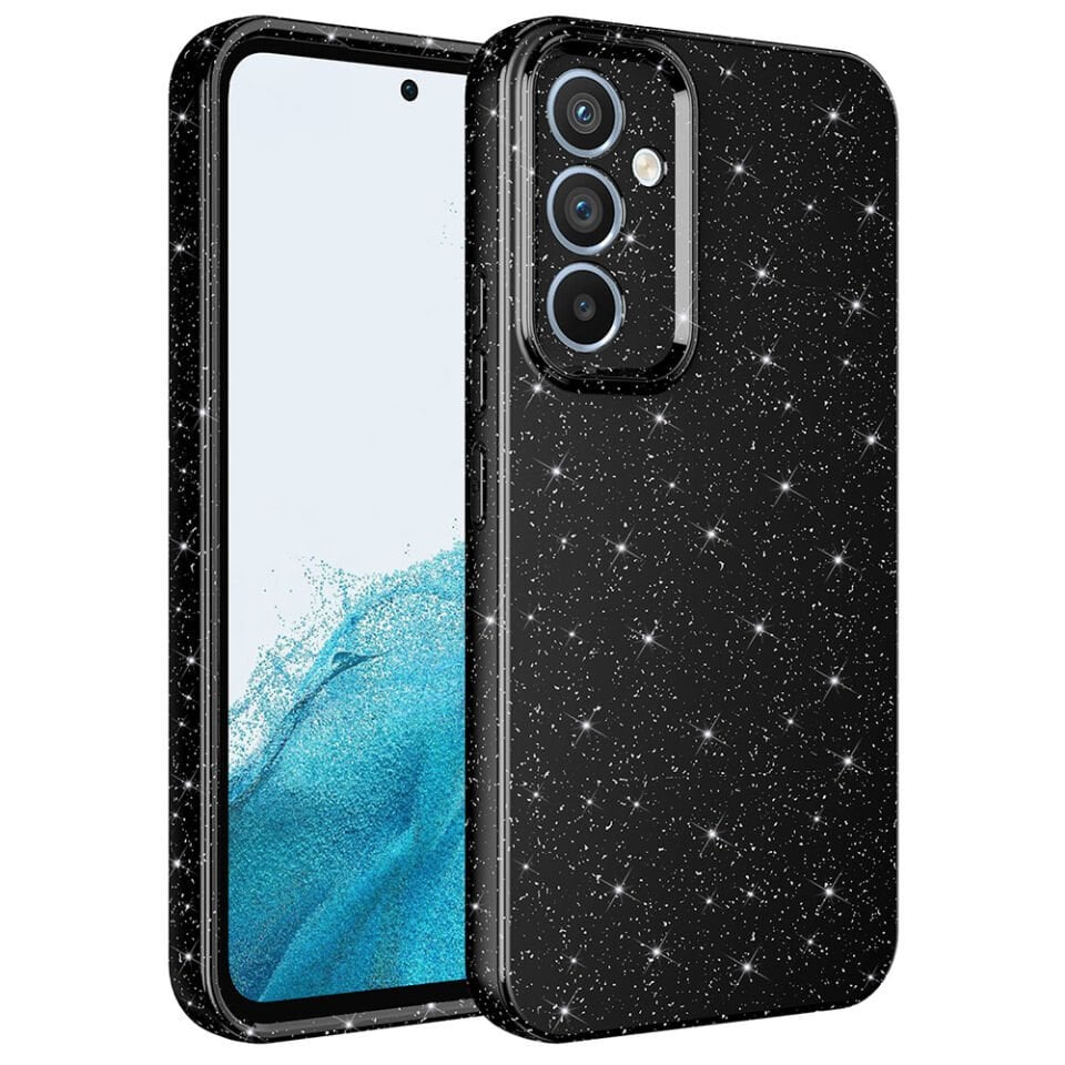 Samsung Galaxy A14 Kılıf Kamera Korumalı Simli Renkli Parlak Silikon Kapak (Koton) Siyah