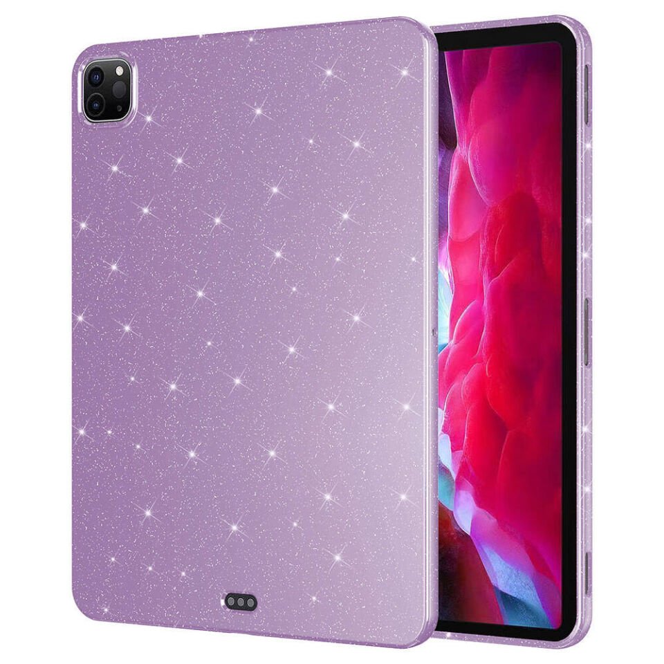 Apple iPad Pro 11'' (MNXD3TU/A) 2022 M2 Kılıf Simli Glittering Tam Korumalı (Koton Case) Lila
