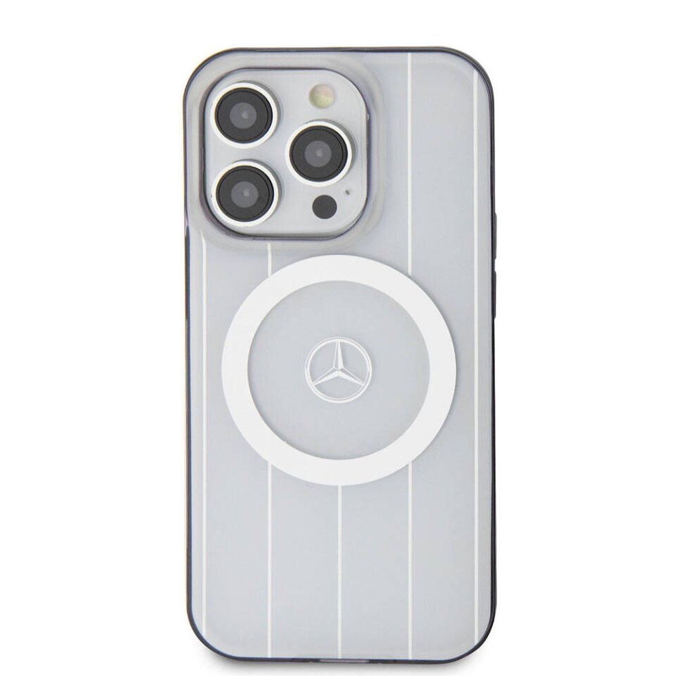 Apple iPhone 15 Pro Kılıf Mercedes Benz Orjinal Lisanslı Magsafe Şarj Özellikli Çift Katmanlı Paralel Çizgi Desenli Kapak
