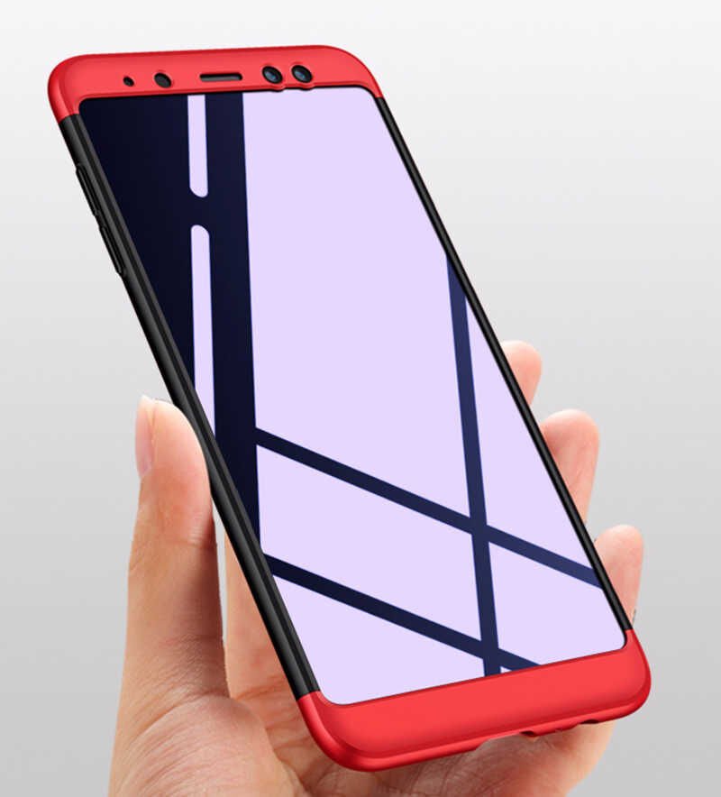 Samsung Galaxy A6 2018 Kılıf 360 Tam Koruma Ön Ve Arka Sert Mika Kapak Orjinal Ays Gkk Kapak Siyah-Kırmızı