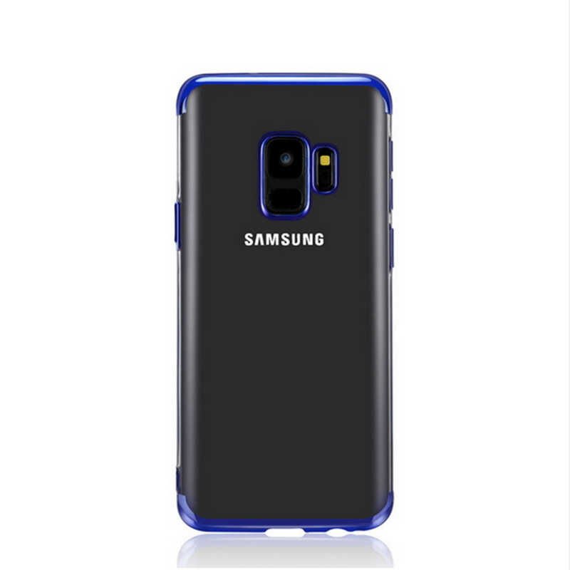 Samsung Galaxy A6 2018 Kılıf Dört Köşe Renkli Lazer Şeffaf Silikon Kapak (GLİTTER) Mavi