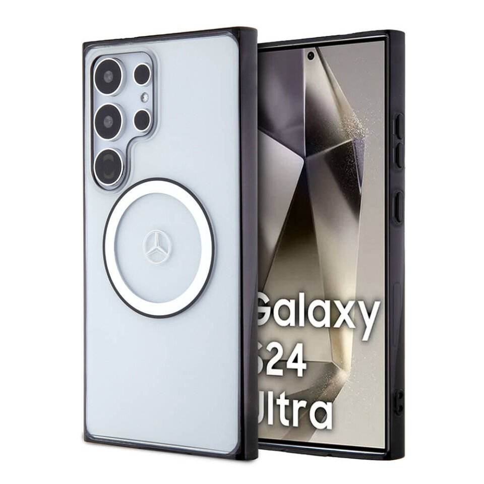 Samsung Galaxy S24 Ultra Kılıf Mercedes Benz Orjinal Lisanslı Magsafe Şarj Özellikli PC TPU Transparan Black Ring Kapak