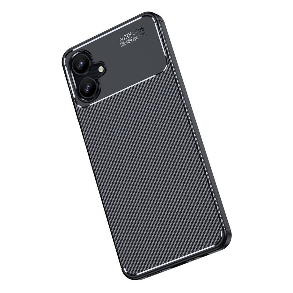 Samsung Galaxy A06 Kılıf Kamera Çıkıntılı Karbon Fiber Dokulu Renk Atmaz Kapak (NEGRO) Siyah
