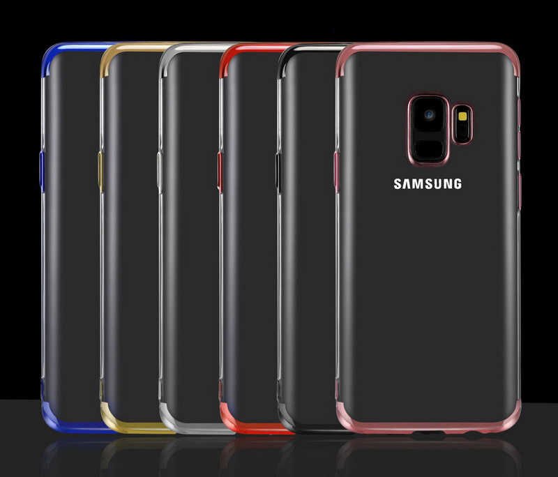 Samsung Galaxy A6 2018 Kılıf Dört Köşe Renkli Lazer Şeffaf Silikon Kapak (GLİTTER) Gold