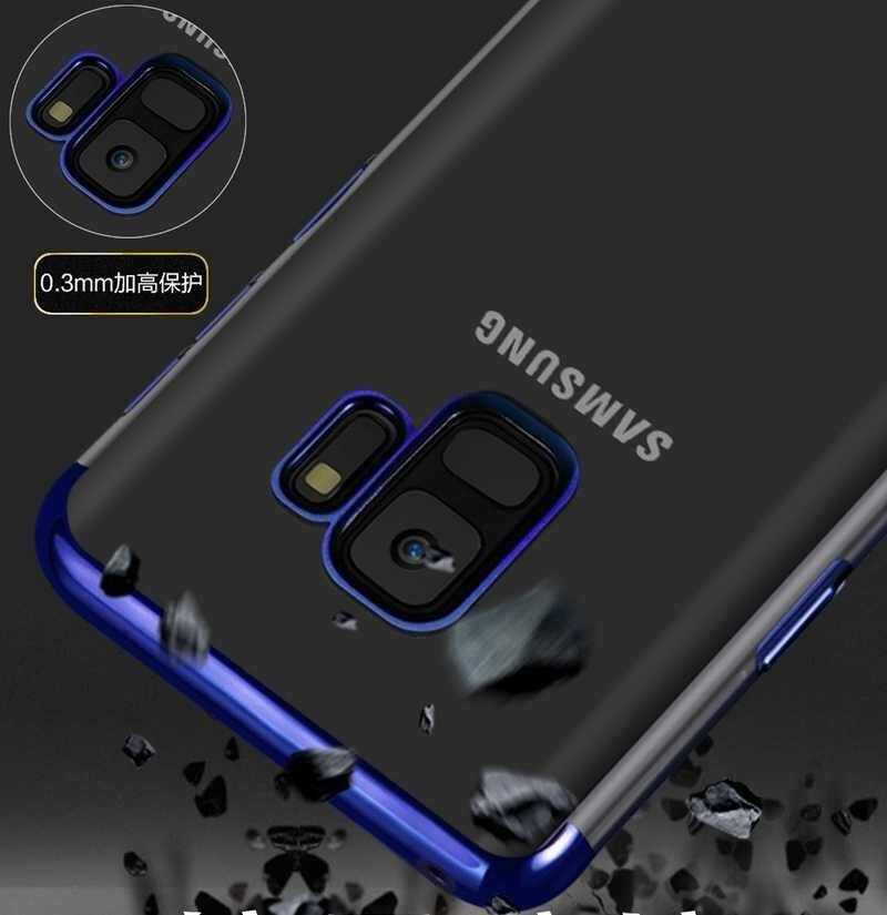Samsung Galaxy A6 2018 Kılıf Dört Köşe Renkli Lazer Şeffaf Silikon Kapak (GLİTTER) Rose Gold