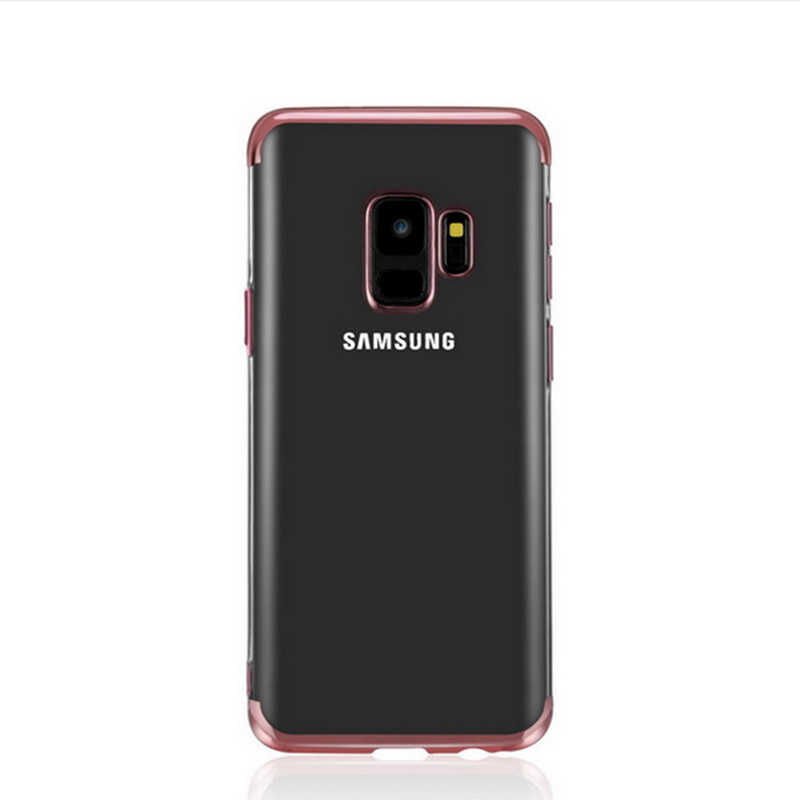 Samsung Galaxy A6 2018 Kılıf Dört Köşe Renkli Lazer Şeffaf Silikon Kapak (GLİTTER) Rose Gold