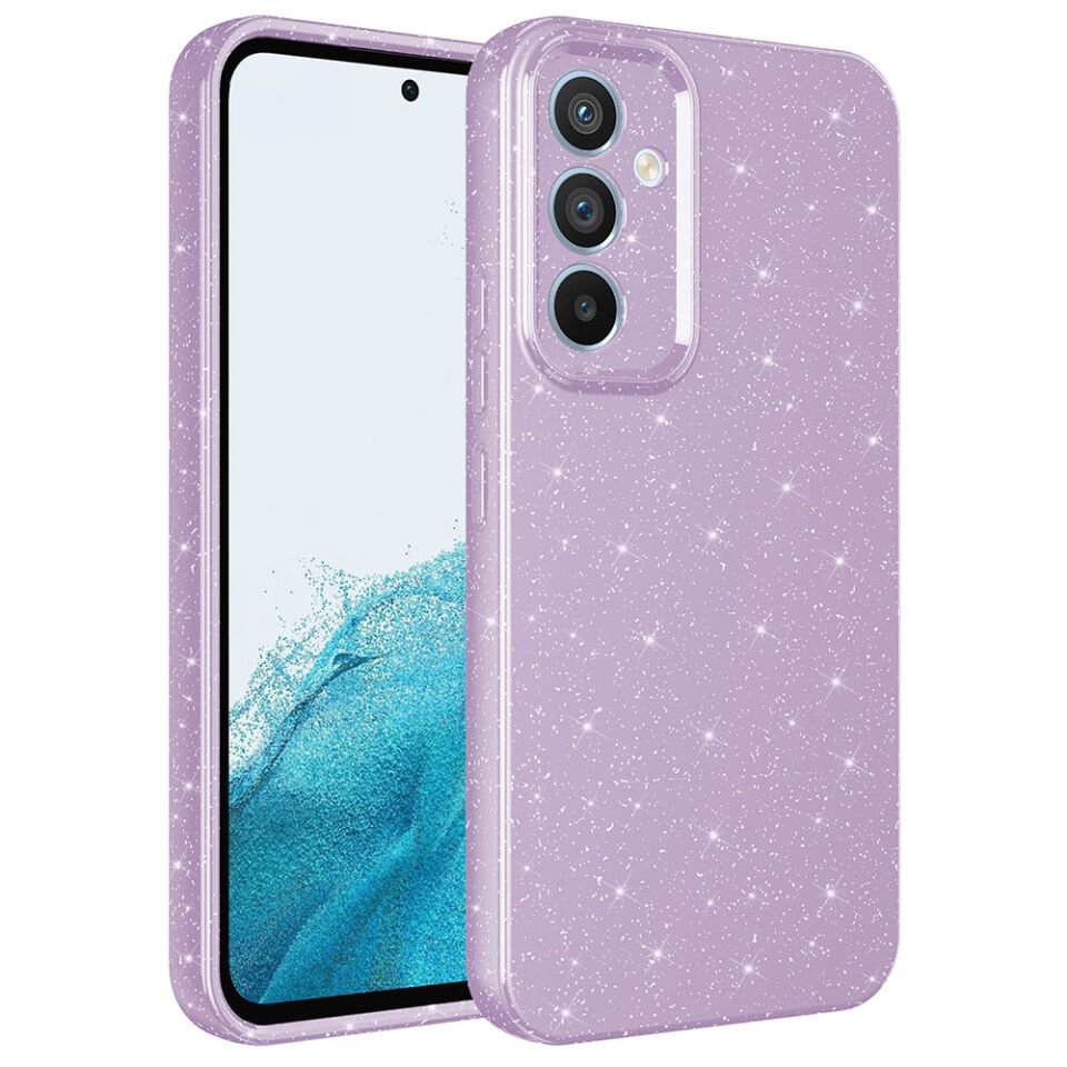 Samsung Galaxy A14 Kılıf Kamera Korumalı Simli Renkli Parlak Silikon Kapak (Koton) Pembe Koyu