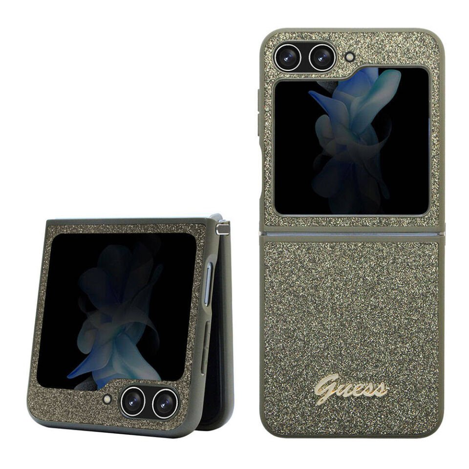 Samsung Galaxy Z Flip 5 Kılıf Guess Orjinal Lisanslı Yazı Logolu Glitter Flakes Kapak