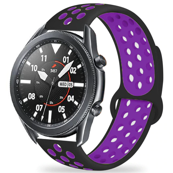 Huawei GT2 PRO / GT2 46MM (22 mm) Silikon Kordon Kayış Tasarım (KRD-02) Siyah-Mor