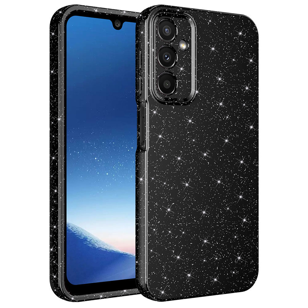 Samsung Galaxy A24 Kılıf Kamera Korumalı Simli Renkli Parlak Silikon Kapak (Koton) Siyah