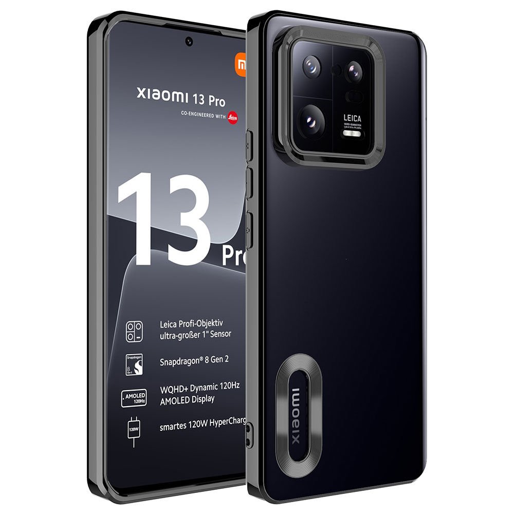 Xiaomi Mi 13 Pro Kılıf Kamera Lens Korumalı Logo Gösteren Parlak Kenarlı Kapak (OMEGA) Siyah