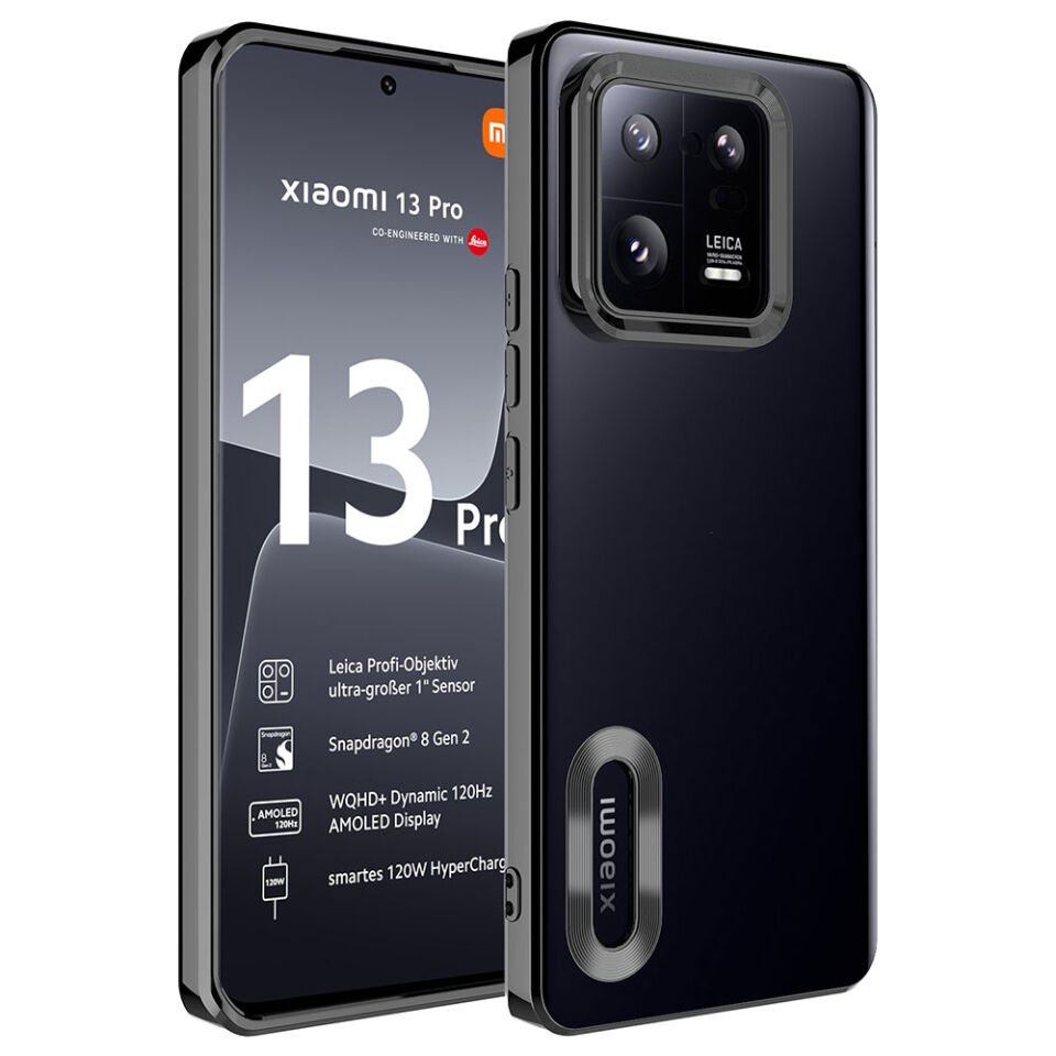 Xiaomi Mi 13 Pro Kılıf Kamera Lens Korumalı Logo Gösteren Parlak Kenarlı Kapak (OMEGA) Siyah