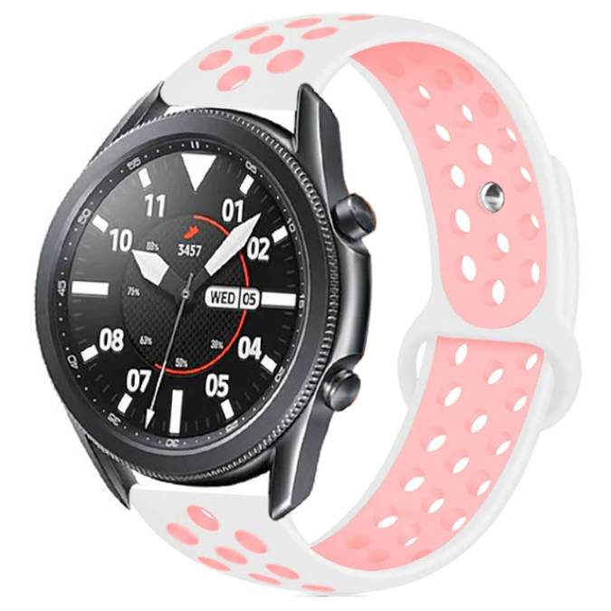 Huawei GT2 PRO / GT2 46MM (22 mm) Silikon Kordon Kayış Tasarım (KRD-02) Beyaz-Pembe