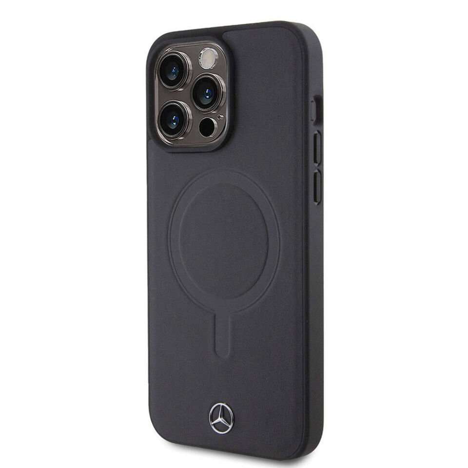 Apple iPhone 15 Pro Max Kılıf Mercedes Benz Orjinal Lisanslı Magsafe Şarj Özellikli Metal Yıldız Logolu Pürüzsüz Deri Kapak