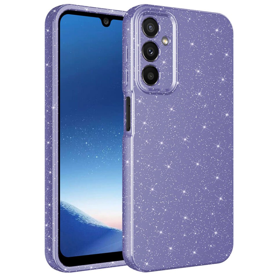Samsung Galaxy A24 Kılıf Kamera Korumalı Simli Renkli Parlak Silikon Kapak (Koton) Mor