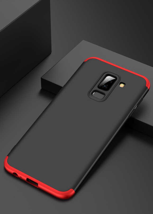Samsung Galaxy A6 Plus 2018 Kılıf 360 Tam Koruma Ön Ve Arka Sert Mika Kapak Orjinal Ays Gkk Kapak Siyah-Kırmızı