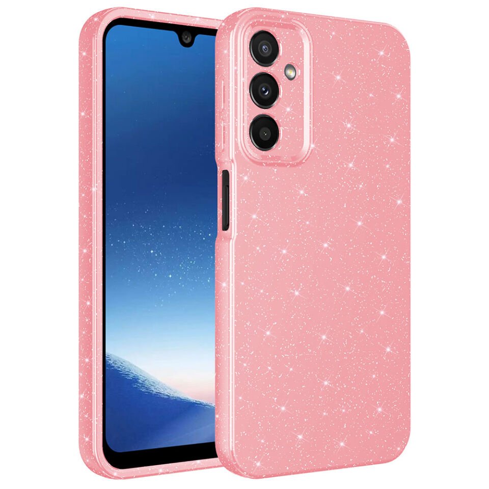 Samsung Galaxy A24 Kılıf Kamera Korumalı Simli Renkli Parlak Silikon Kapak (Koton) Pembe