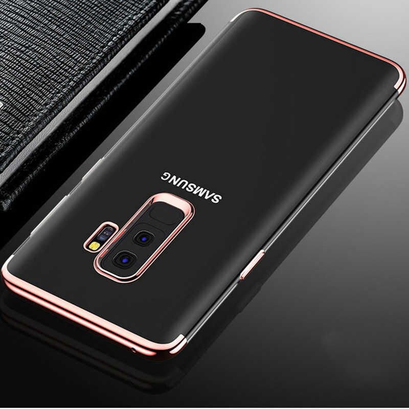 Samsung Galaxy A6 Plus 2018 Kılıf Dört Köşe Renkli Lazer Şeffaf Silikon Kapak (GLİTTER) Rose Gold