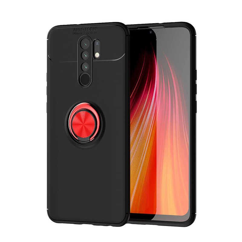 Xiaomi Redmi 9 Kılıf Kamera Çıkıntılı Renkli Yüzüklü Standlı Mıknatıslı Kapak (RAVEL) Siyah