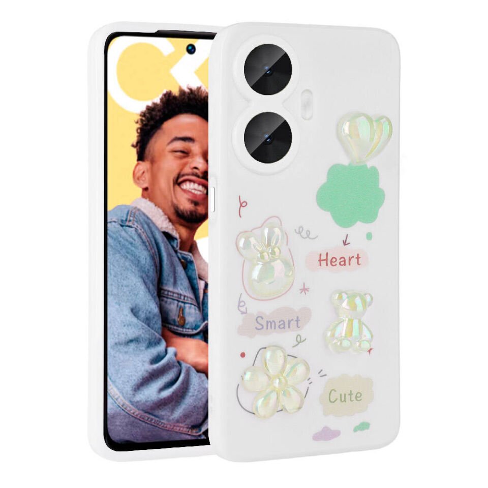 Realme C55 Kılıf Kamera Korumalı Kabartma Figürlü Parlak Silikon Kapak (Toys) Pembe