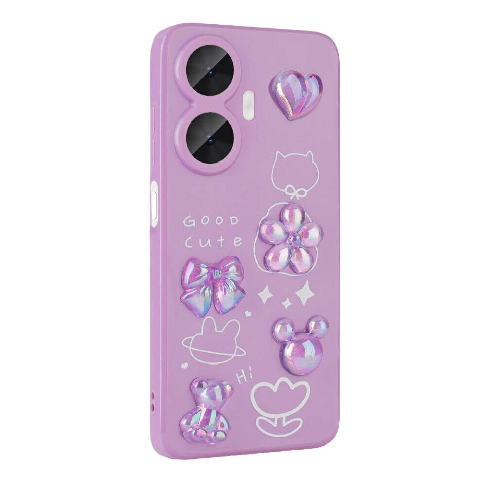 Realme C55 Kılıf Kamera Korumalı Kabartma Figürlü Parlak Silikon Kapak (Toys) Pembe