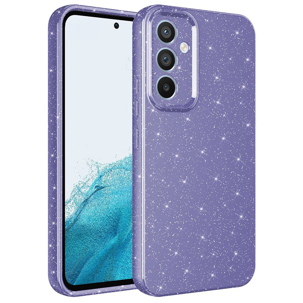 Samsung Galaxy A34 Kılıf Kamera Korumalı Simli Renkli Parlak Silikon Kapak (Koton) Mor