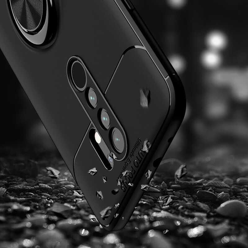 Xiaomi Redmi 9 Kılıf Kamera Çıkıntılı Renkli Yüzüklü Standlı Mıknatıslı Kapak (RAVEL) Siyah-Rose Gold