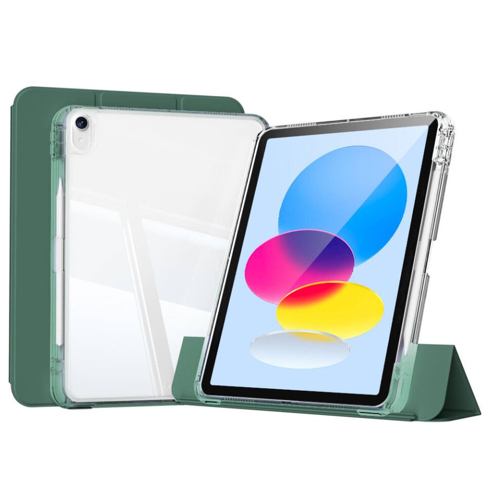 Apple iPad 10.9 2022 (10.Nesil) Tablet Kılıf Magnetik Airbagli Ultra Korumalı Kapak (Sliding) Koyu Yeşil