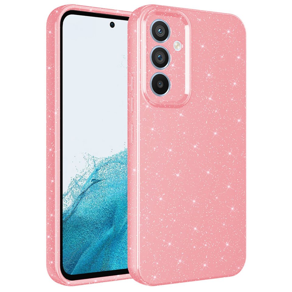 Samsung Galaxy A34 Kılıf Kamera Korumalı Simli Renkli Parlak Silikon Kapak (Koton) Pembe Koyu