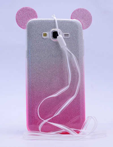 Samsung Galaxy J5 Kılıf HEPTEKİLETİŞİM Micky Kulaklı Simli Silikon