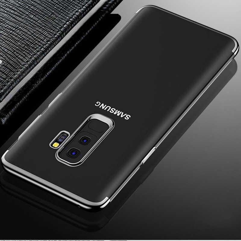 Samsung Galaxy J8 Kılıf Dört Köşe Renkli Lazer Şeffaf Silikon Kapak (GLİTTER) Siyah