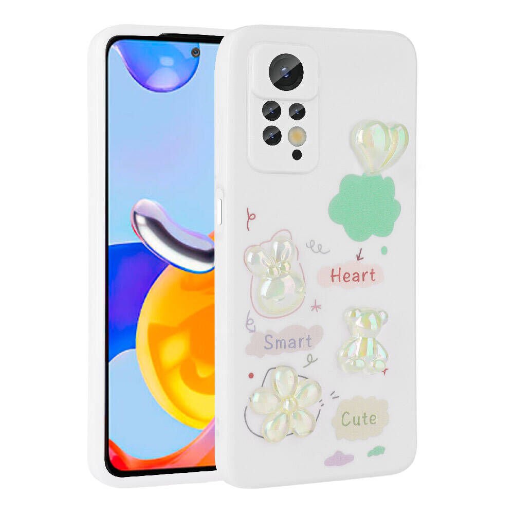 Xiaomi Redmi Note 12 Pro 4G Kılıf Kamera Korumalı Kabartma Figürlü Parlak Silikon Kapak (Toys) Beyaz